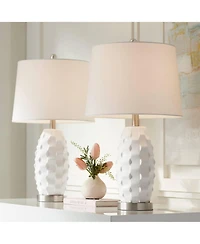 360 Lighting Led Modern Coastal Accent Table Lamps 24 1/2" High Set of 2 Scalloped White Ceramic Drum Shade for Bedroom Living Room Bedside Night