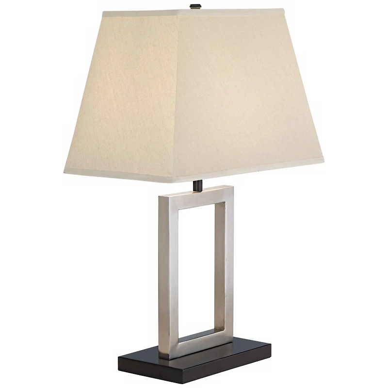 Modern Accent Table Lamp 22 3/4" High Brushed Nickel Open Geometric Metal Rectangular Linen Fabric Shade for Bedroom Living Room House Home Bedside Ni
