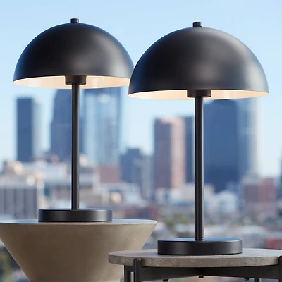 360 Lighting Rhys Modern Mid Century Luxury Accent Table Lamps 19 1/2" High Set of 2 Black Metal Dome Shaped Shade for Bedroom Living Room Bedsid