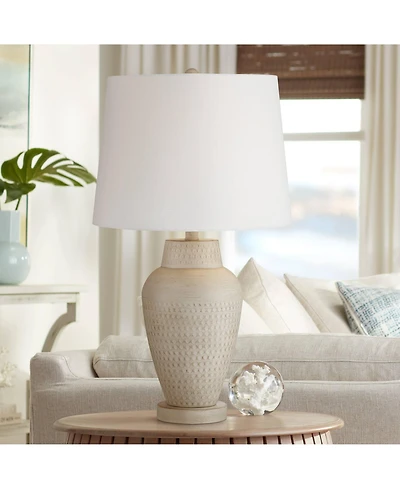 360 Lighting Rupert Rustic Farmhouse Table Lamp 24 3/4" High Beige Hammered Off White Linen Drum Shade for Bedroom Living Room Bedside Nightstand