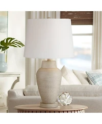 360 Lighting Rupert Rustic Farmhouse Table Lamp 24 3/4" High Beige Hammered Off White Linen Drum Shade for Bedroom Living Room Bedside Nightstand