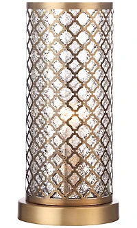 Alcazar Modern Glam Luxury Accent Table Lamp 12" High Brass Gold Metal Lattice Outer Mercury Glass Inner Cylinder Shade Decor for Bedroom House Bedsid