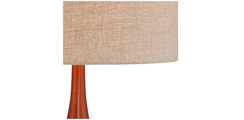 Rocco Mid Century Modern Table Lamp 30" Tall Ceramic Blue Teal Glaze Wood Handmade Linen Drum Shade Decor for Living Room Bedroom House Bedside Home E