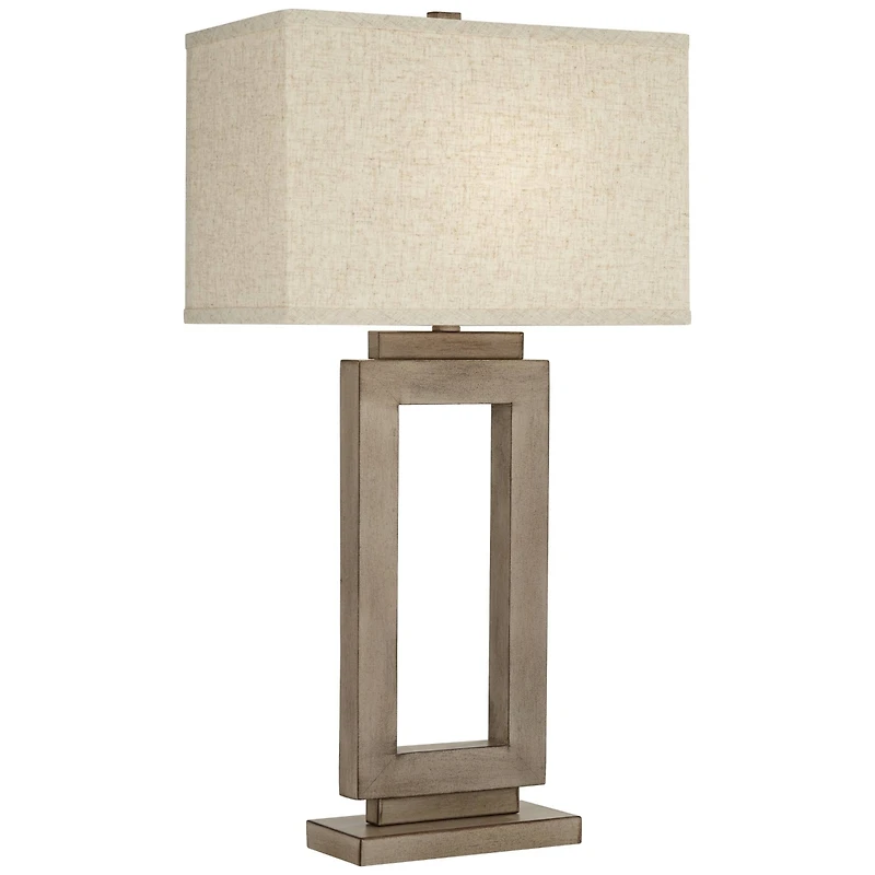360 Lighting Rustic Farmhouse Table Lamp 30" Tall Sand Metal Open Window Oatmeal Fabric Rectangular Shade for Bedroom Living Room Bedside House H