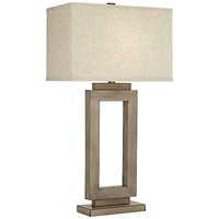 360 Lighting Rustic Farmhouse Table Lamp 30" Tall Sand Metal Open Window Oatmeal Fabric Rectangular Shade for Bedroom Living Room Bedside House H
