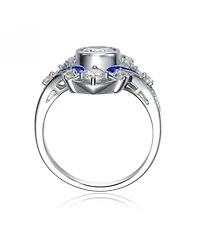 Sterling Silver Baguette and Round Cubic Zirconia Modern Ring
