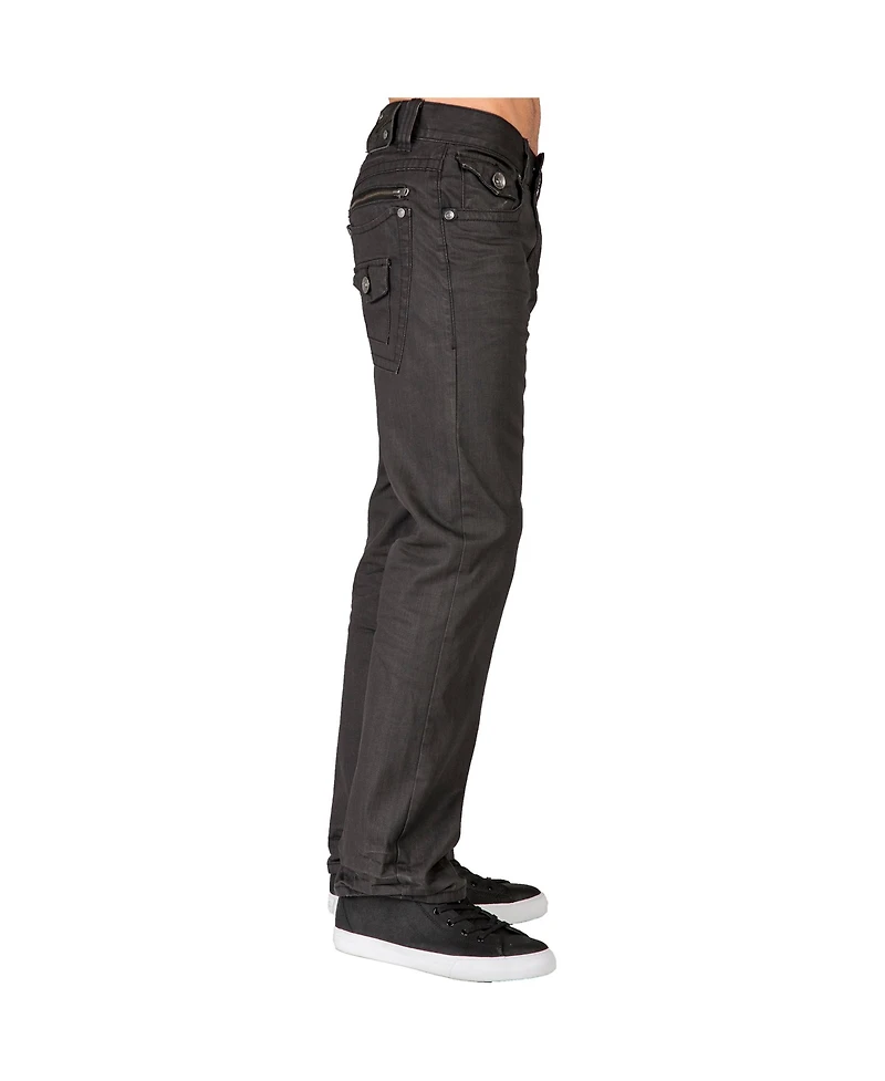 Level 7 Men's Relaxed Straight Leg Premium Denim Jeans Black Coated Throwback Style Zipper Trim Pockets