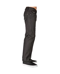 Level 7 Men's Relaxed Straight Leg Premium Denim Jeans Black Coated Throwback Style Zipper Trim Pockets