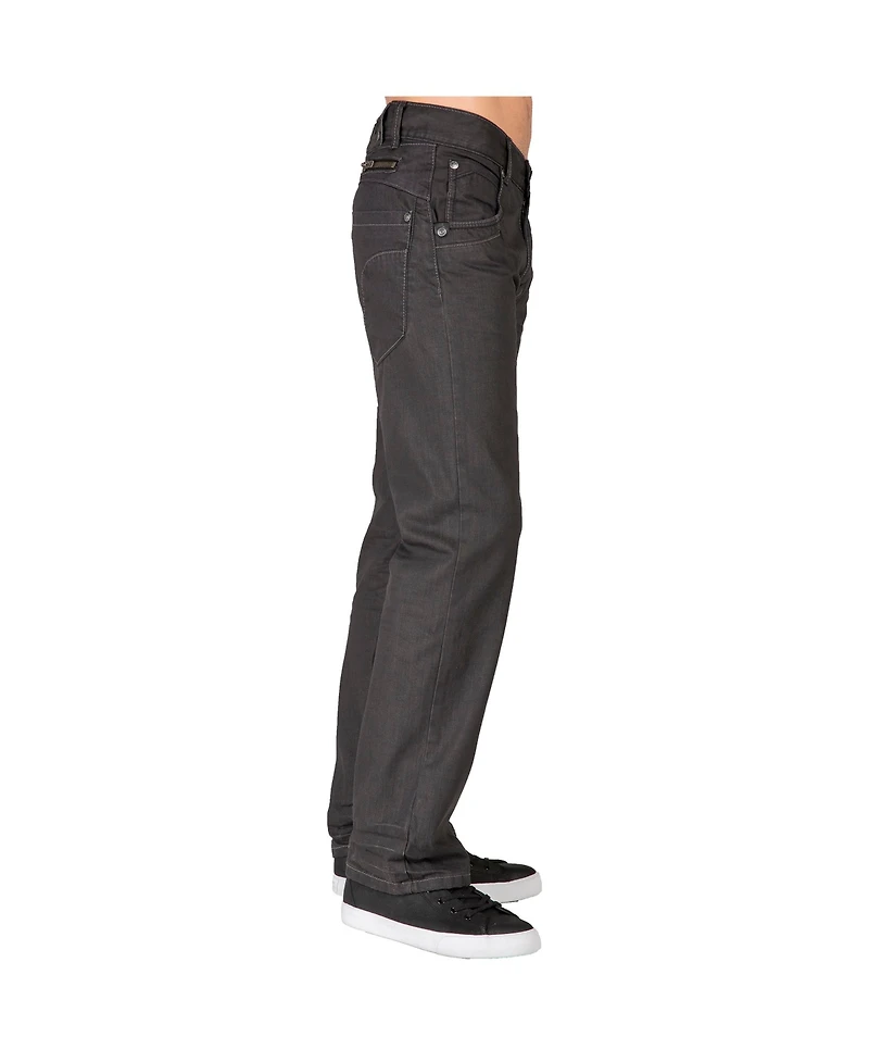 Men's Relaxed Straight Leg coated Black Premium Denim Jeans Zipper Pocket