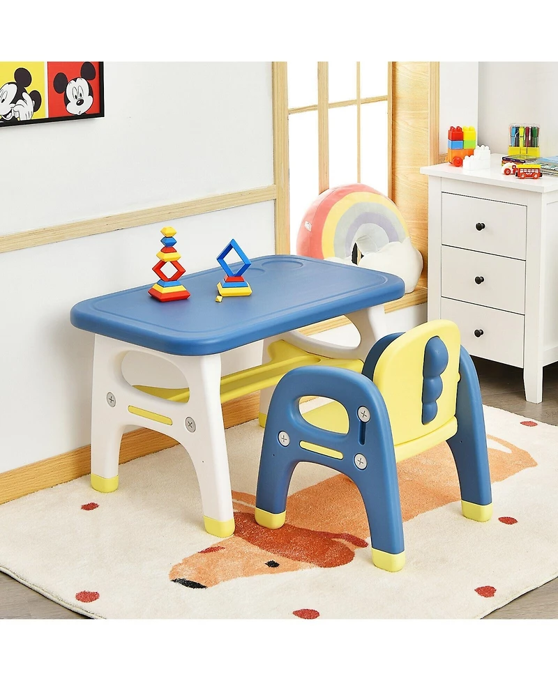 Kids Activity Table and Chair Set with Montessori Toys for Preschool and Kindergarten-Blue