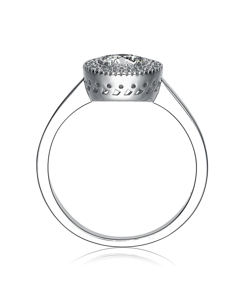 Sterling Silver White Gold Plated with Thin Band and Round Cubic Zirconia Ring