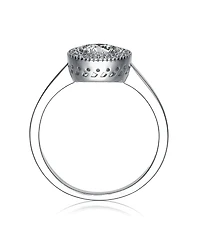 Sterling Silver White Gold Plated with Thin Band and Round Cubic Zirconia Ring