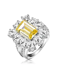 Sterling Silver White Gold Plated Cut Cubic Zirconia Cocktail Ring