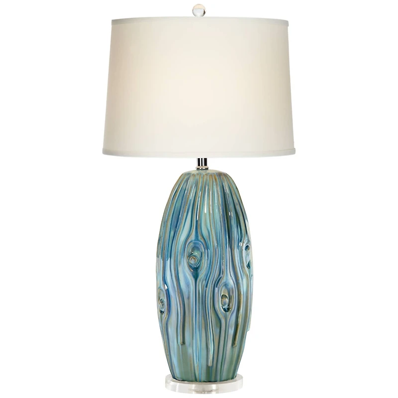 Eneya Modern Coastal Modern Table Lamp 31" Tall Ceramic Blue Green Swirl Glaze Neutral Oval Shade for Living Room Bedroom Beach House Bedside Home Off