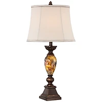Kathy Ireland Mulholland Traditional Table Lamp 30" Tall Brown Gold Faux Marble Aged Bronze Off White Oval Shade for Bedroom Living Room Bedside