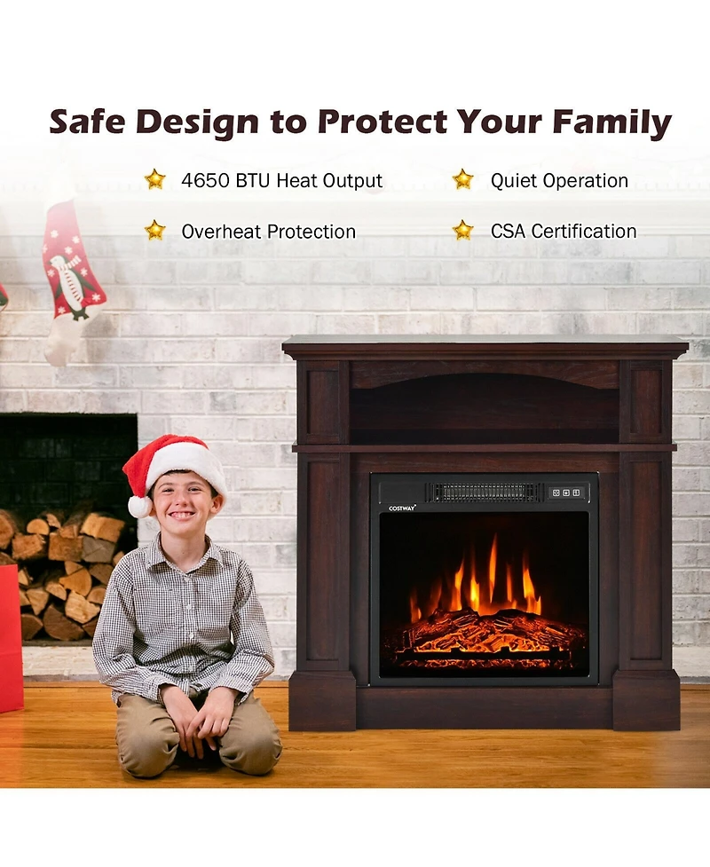 Slickblue 18 Inch 1400W Electric Tv Stand Fireplace with Shelf-White