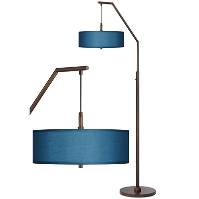 Modern Arched Floor Lamp Downbridge 71.5" Tall Oil Rubbed Bronze Blue Fabric Drum Shade Standing Pole Light for Living Room Reading House Bedroom Home