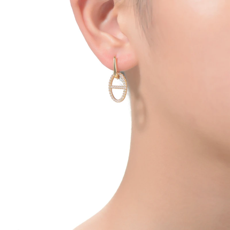 14K Gold Plated Cubic Zirconia with Hollow Circle Dangle Earrings