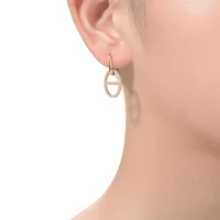 14K Gold Plated Cubic Zirconia with Hollow Circle Dangle Earrings