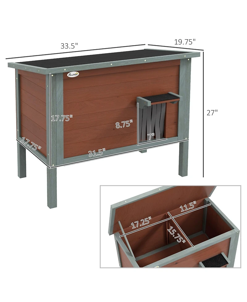 PawHut Outdoor Cat House, Wooden Feral Cat House W/ Removable Floor,