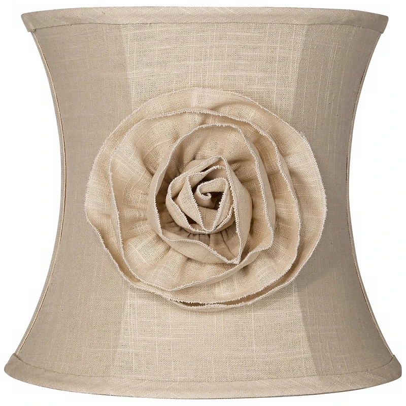 Springcrest Almond Linen with Flower Small Drum Lamp Shade 11" Top x 12" Bottom x 11" High (Spider) Replacement with Harp and Finial