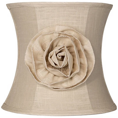Springcrest Almond Linen with Flower Small Drum Lamp Shade 11" Top x 12" Bottom x 11" High (Spider) Replacement with Harp and Finial