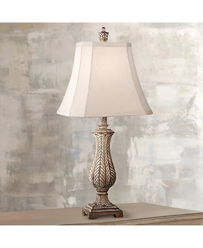 Traditional Country Cottage Table Lamp 25" High Antique Gold Leaves Petite Vase Off White Rectangular Shade Decor for Living Room Bedroom House Bedsid