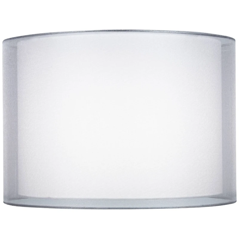 Springcrest Silver and White Double Sheer Medium Drum Lamp Shade 16" Top x 16" Bottom x 11" High (Spider) Replacement with Harp and Fin