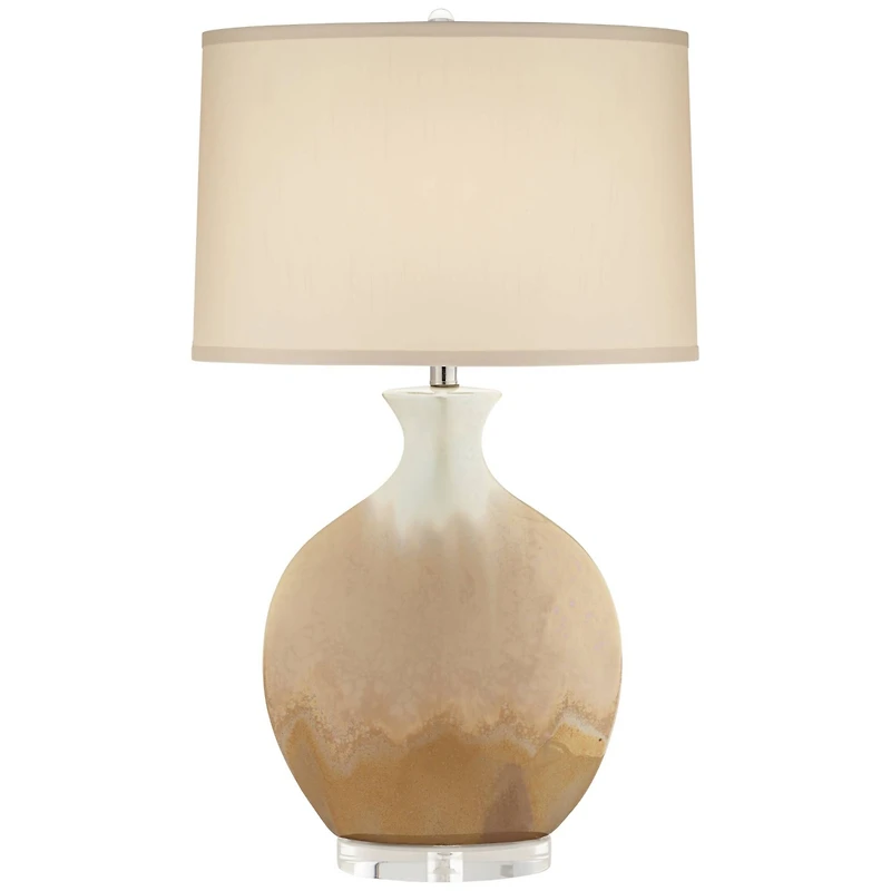 Possini Euro Design Marci Modern Table Lamp 32" Tall Ceramic Ivory Drip Glaze Off White Oval Shade for Bedroom Living Room Bedside Nightstand Off