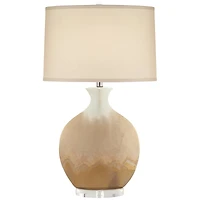 Possini Euro Design Marci Modern Table Lamp 32" Tall Ceramic Ivory Drip Glaze Off White Oval Shade for Bedroom Living Room Bedside Nightstand Off