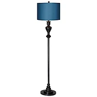 Modern Style Standing Floor Lamp 58" Tall Black Bronze Soft Gold Edging Metal Textured Blue Faux Silk Drum Shade Decor for Living Room Reading House B