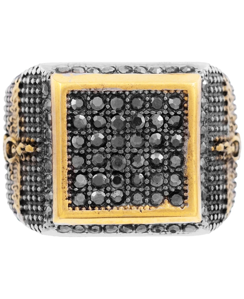 Legacy for Men by Simone I. Smith Men's Black Crystal Square Cluster Ring Stainless Steel & Gold-Tone Ion-Plate