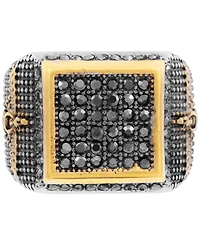 Legacy for Men by Simone I. Smith Men's Black Crystal Square Cluster Ring Stainless Steel & Gold-Tone Ion-Plate