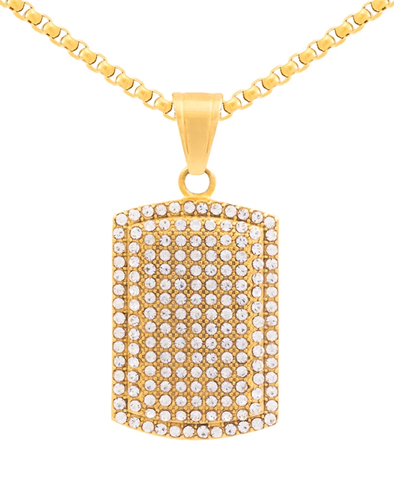 Legacy for Men by Simone I. Smith Men's Cubic Zirconia Dog Tag 24" Pendant Necklace in Gold-Tone Ion-Plated Stainless Steel