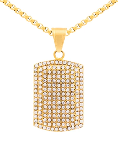 Legacy for Men by Simone I. Smith Men's Cubic Zirconia Dog Tag 24" Pendant Necklace in Gold-Tone Ion-Plated Stainless Steel