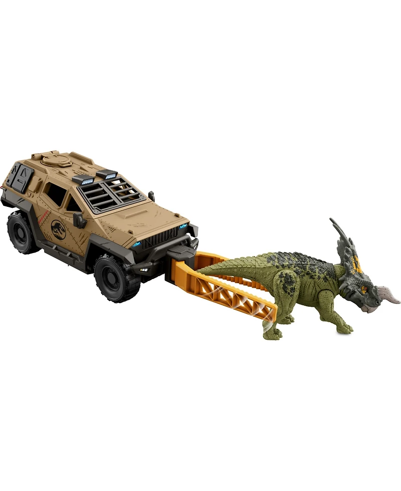 Jurassic World Truck and Dinosaur Action Figure Toy with Flipping Feature