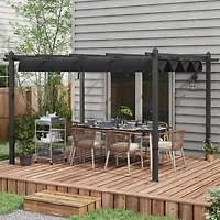 Outsunny 10'x13' Retractable Pergola with Wood Grain Aluminum Frame,
