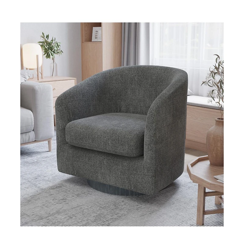 Caro Upholstered Club Style Barrel Chair With Sloped Armrests And 360 Degree Swivel Base In A Vinyl Wrap