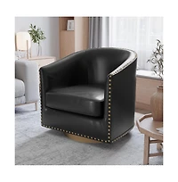 Ada Upholstered Club Style Barrel Chair With Nail Trim, Sloped Arms, And 360 Degree Swivel Base A Vinyl Wrap