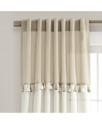 Boho Faux Linen Tassel Color Block Window Curtain Panel