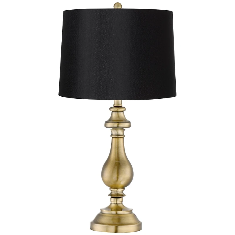 Fairlee Traditional Candlestick Style Table Lamp 26" High Antique Brass Gold Metal Black Fabric Drum Shade Decor for Living Room Bedroom House Be