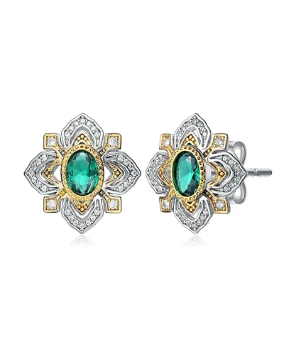 Classy White Gold Plated and 14K Gold Plated with Cubic Zirconia Stud Earrings