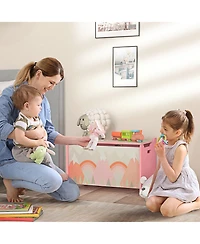 Qaba Toy Box with Lid, Toy Chest Storage Organizer for Bedroom, Pink