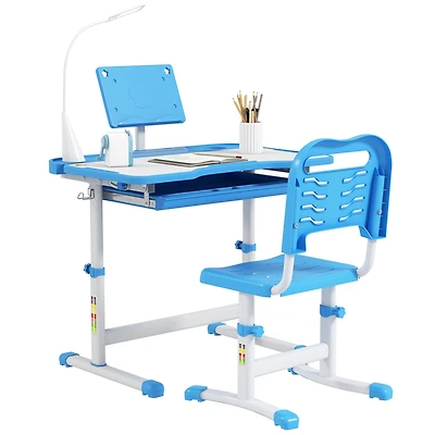 Qaba Kids Desk and Chair Set with Tilt Desktop, Storage Drawer,