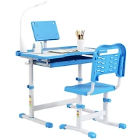 Qaba Kids Desk and Chair Set with Tilt Desktop, Storage Drawer,