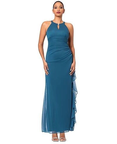 B&A by Betsy and Adam Ruched Halter Gown