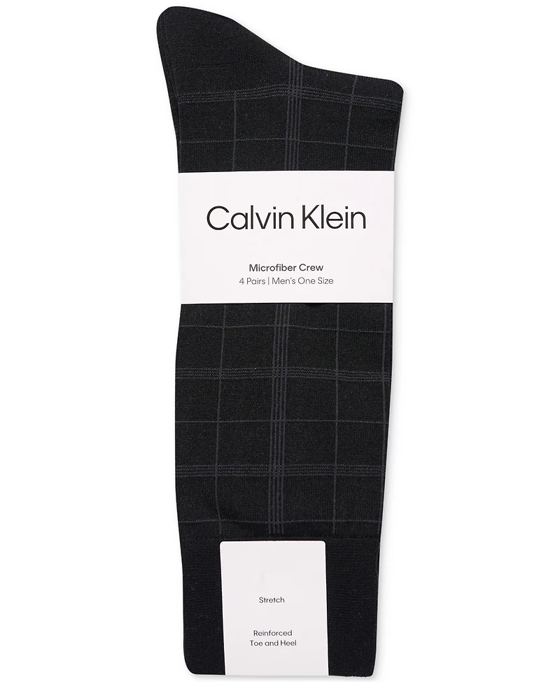 Calvin Klein Men's Crew Length Microfiber Dress Socks, Assorted Patterns, Pack of 4