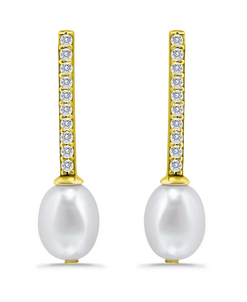 Macy's White Cultured Pearl and Cubic Zirconia Bar Drop Earring