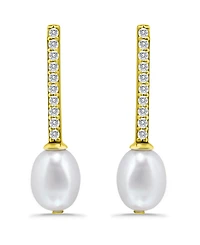 Macy's White Cultured Pearl and Cubic Zirconia Bar Drop Earring