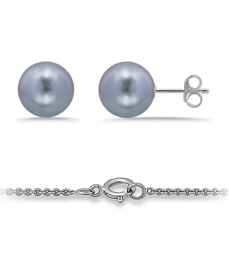 Macy's Shell Pearl Pendant and Freshwater Stud Necklace Earring Set